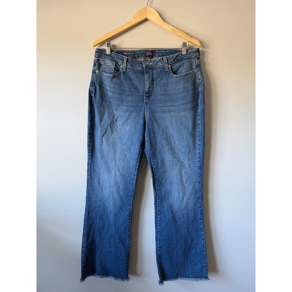 NYDJ Barbara Bootcut Jeans Blue Lift Tuck Raw Hem Womens‎ Size 12 High Rise